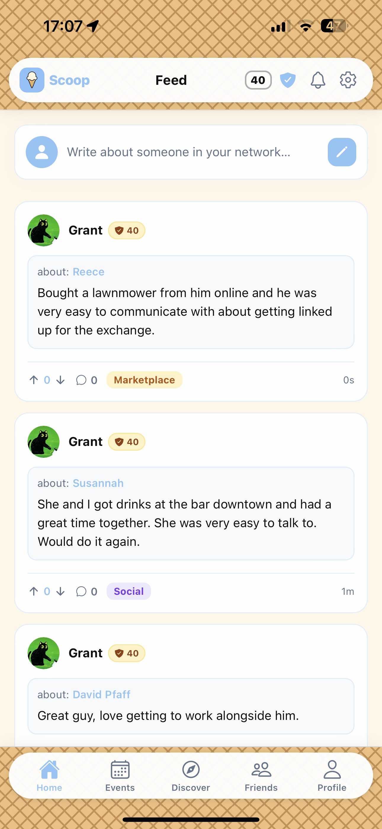 Home feed screen